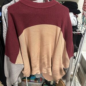 Free People Burgundy, Beige, and Gray Sweater
